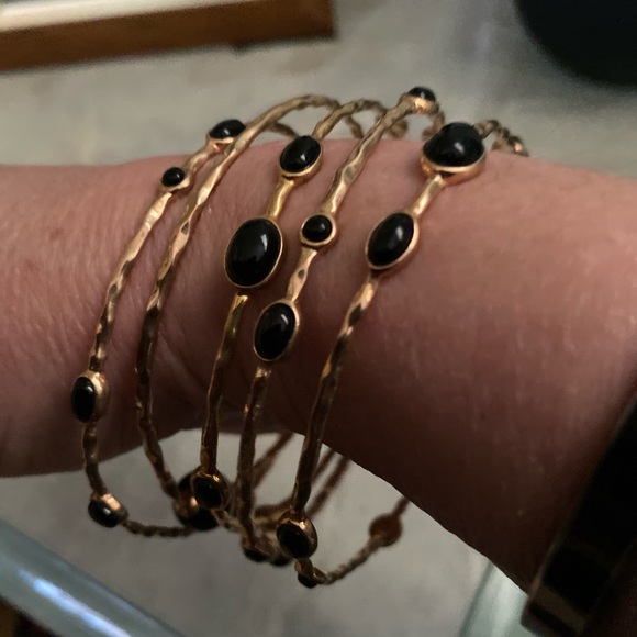 Veronese 18K Clad Average Set of 5 Onyx Bangles - Picture 1 of 8